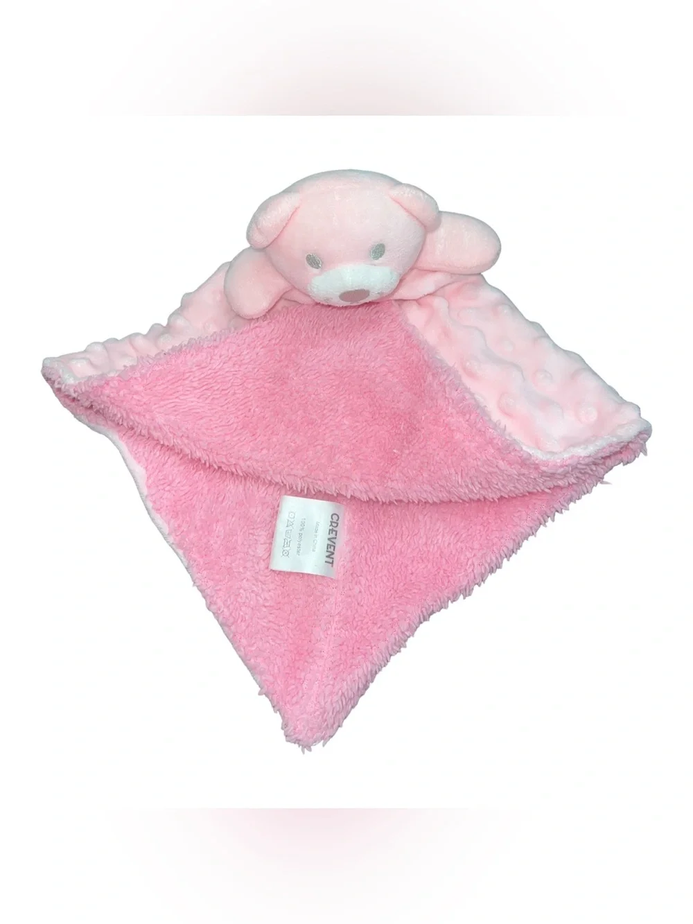 Crevent Teddy Bear Lovey Pink Minky Dots Sherpa Security Blanket 13”
